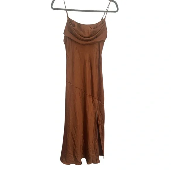 Selfie Leslie Well Versed Pleated Bust Split Midi Dress Chocolate Brown Small - Picture 5 of 10
